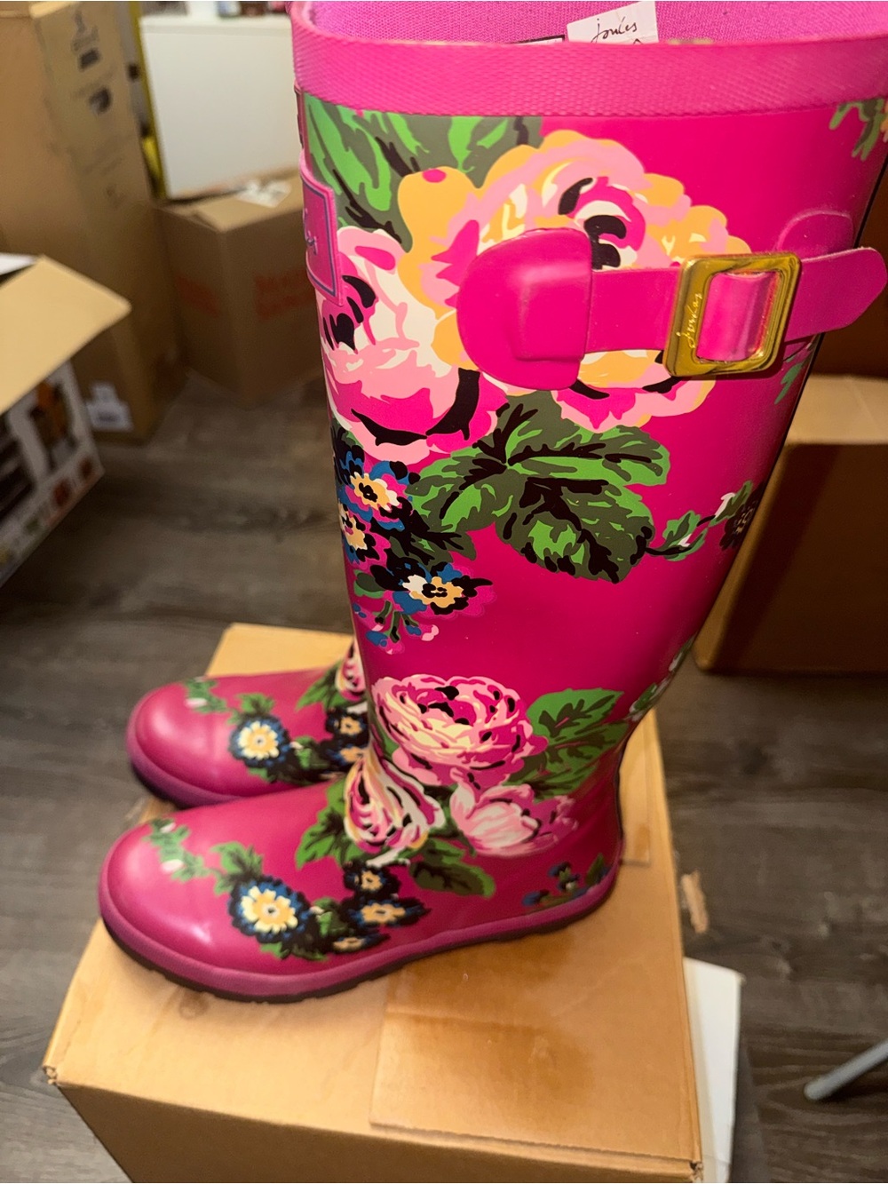 Joules Pink Floral Tall Rain Boots - Women's Waterproof Wellies